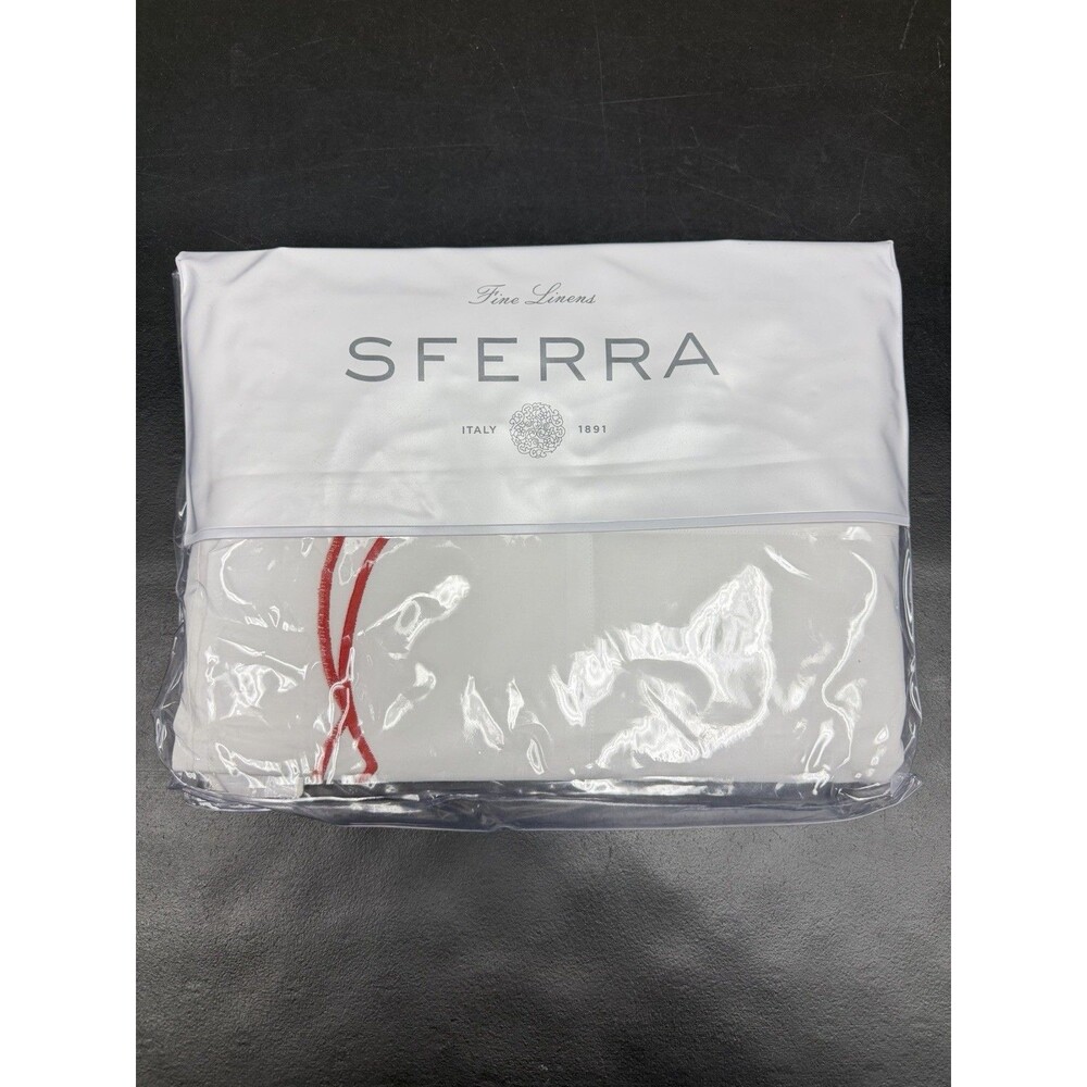 Sferra Limana 2612 Cotton Percale FULL/QUEEN Flat Sheet White / Persimmon